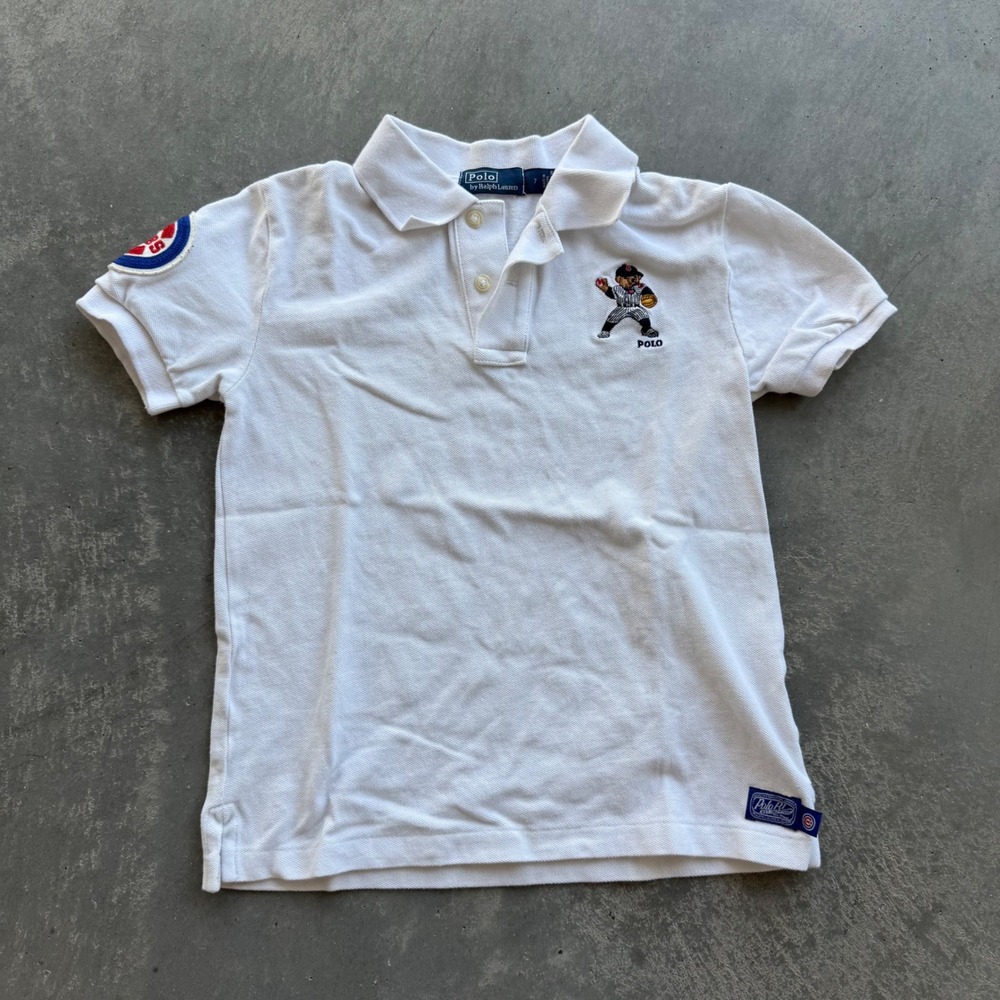 Polo Ralph Lauren Chicago Cubs Polo Bear Shirt Kids Size 7 White Baseball MLB